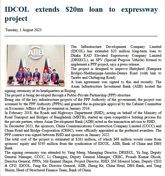 IDCOL extends $20m loan to expressway project